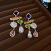 ZAKOL Inlaid Rhinestone Asymmetrical Zircon Earrings for Women Palace Style Retro Fringe Drop Earring Exaggerated Party Zircon