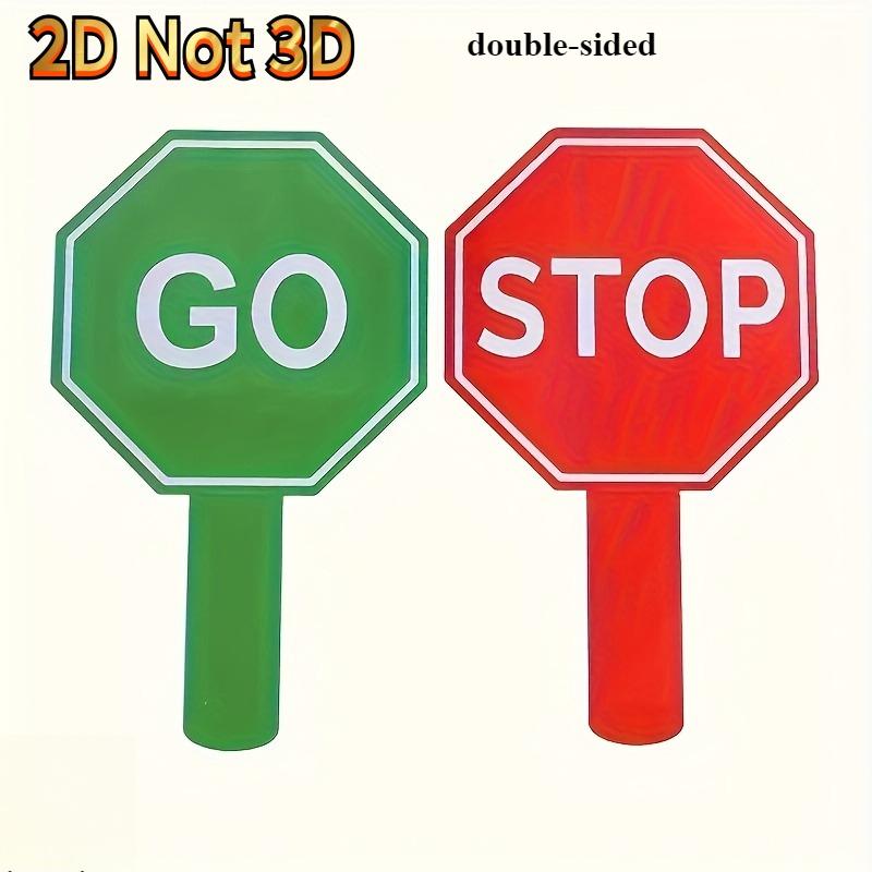 Double-Sided GO/STOP 2D Flat Traffic Paddle Signs Red Green Handheld Durable Kids Safety Classroom Traffic Management Decoration