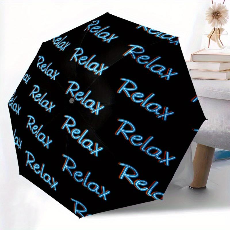 

1pc Neon Glow Relax Sign Automatic Folding Umbrella with Blue Light & Relax Text - 8-Rib Portable Compact Design, Self-Openi (as the picture,Iron&8K)