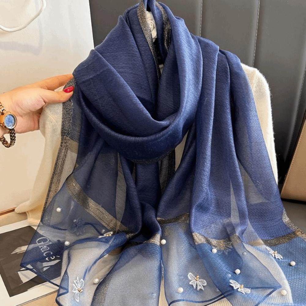 Elegant Embroidery Scarf Korean Women Hijab Shawls Headkerchief Thin Silk Scarf Lady