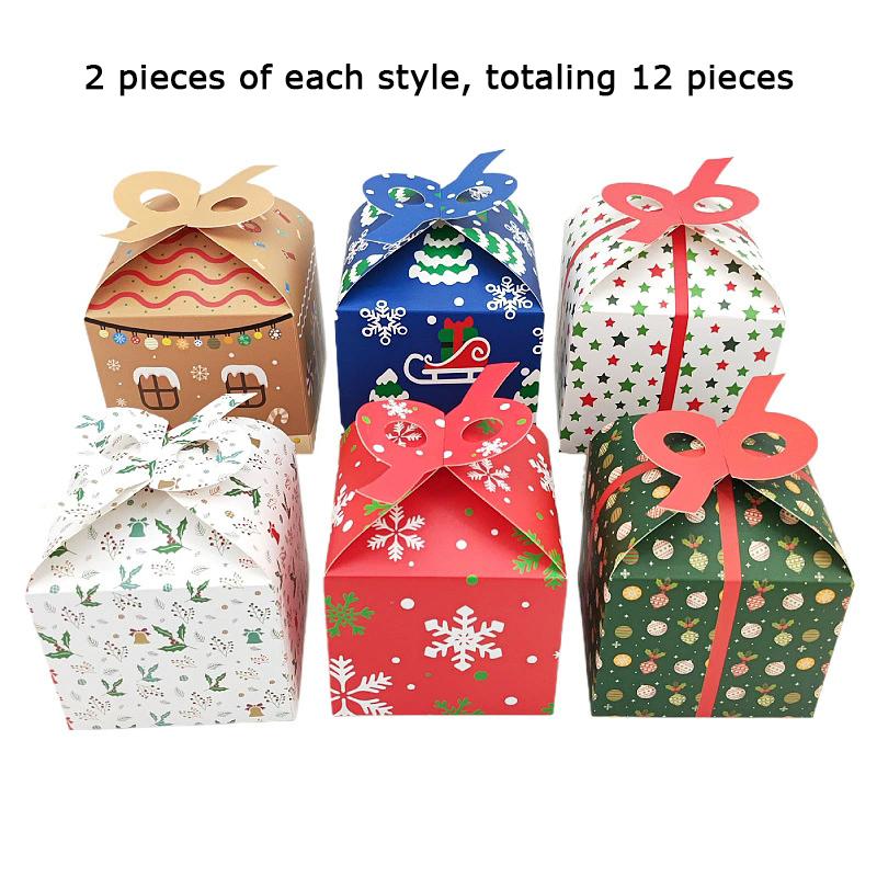 WTEMPO Christmas Gift Boxes Creative DIY Foldable Printed Treat Boxes Holiday Party Favor Supplies Xmas Presents Packaging Boxes