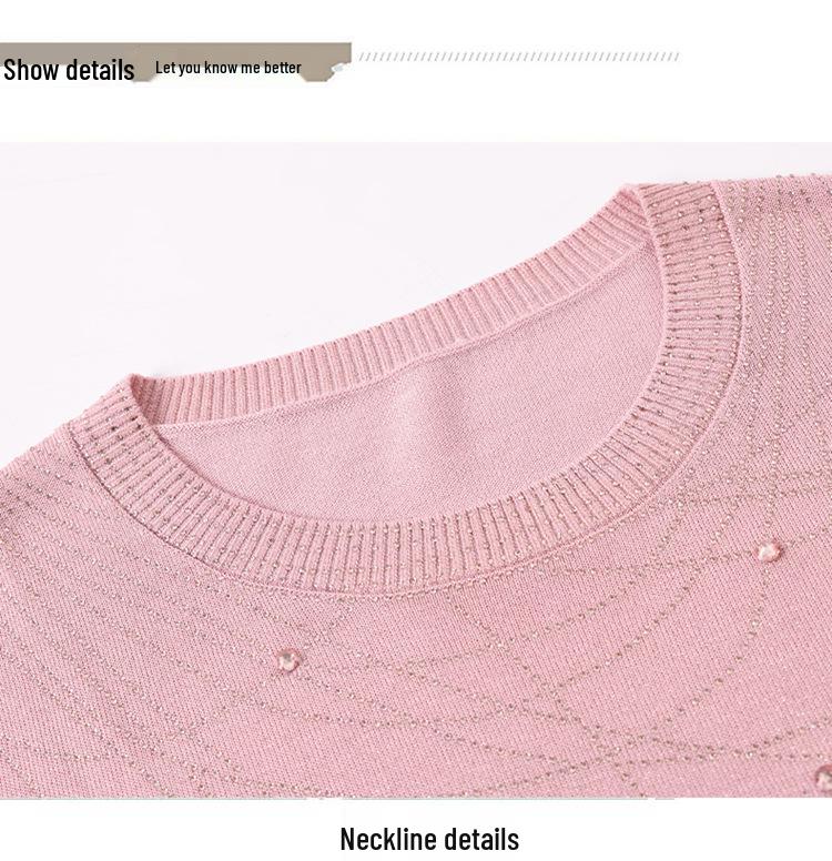 Mom's Stylish Ice Silk Short-Sleeve T-shirt - Elegant Summer Top for Middle-Aged & Elderly Women