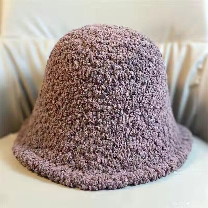 Hat Female Autumn and Winter Bucket Hat Granular Velvet Beautiful Girl Bucket Hat Cute Sweet Little Girl Versatile