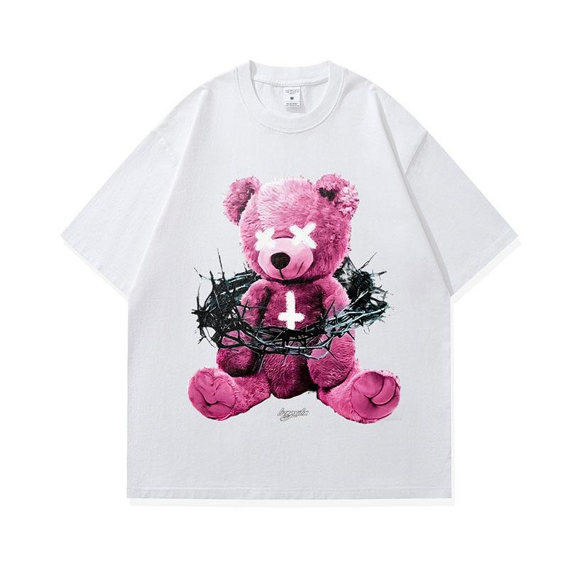Dark Bear Short Sleeve T-Shirt Washed Retro Cotton Pod Digital Direct Injection Printing T-Shirt Men