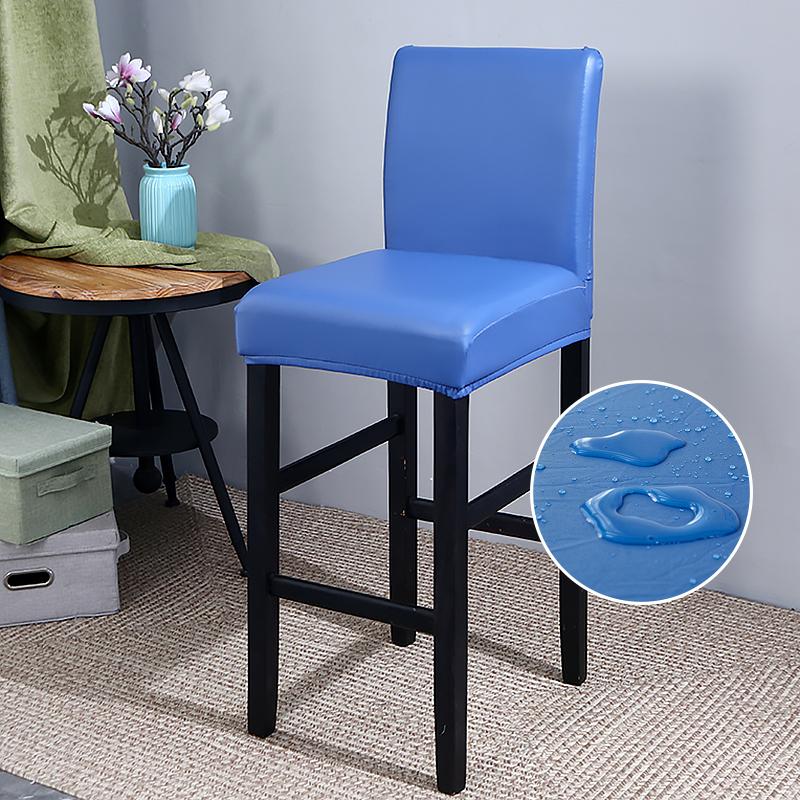 Waterproof Pu Bar Stool Chair Cover With Backs Dining Chair Slipcovers Removable Furniture High Chair Seat Cover Elastic Bottom