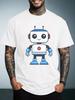 Unisex Summer Casual Short Sleeve T Shirt Cute Blue White Cartoon Robot Graphic Oversized Loose Tees Street Daily Fashion Tops