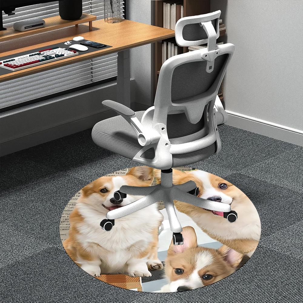 

1PC Dogs Puppies Corgi Office Round Area Rug, Indoor Mat Suitable ForOffice, Under Office Chairs Bedroom Living Room Home Decor, Room Deco, f002 80cm