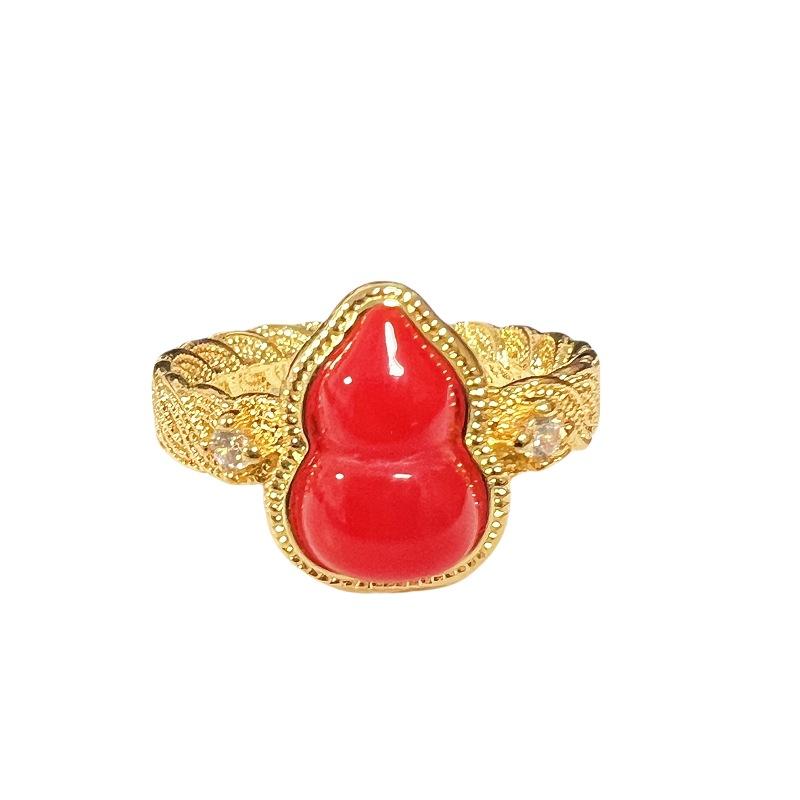 National Tide Style Red Gourd Fulu Opening Ring Niche Design Light Luxury French Retro Medieval Ring