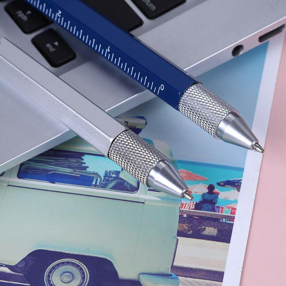 Metal Multi Tool Pen 9-in-1 With LED Light Spirit Level Screwdriver Ruler Ballpoint Pen Woodworking Pen Outdoor Tool Pen