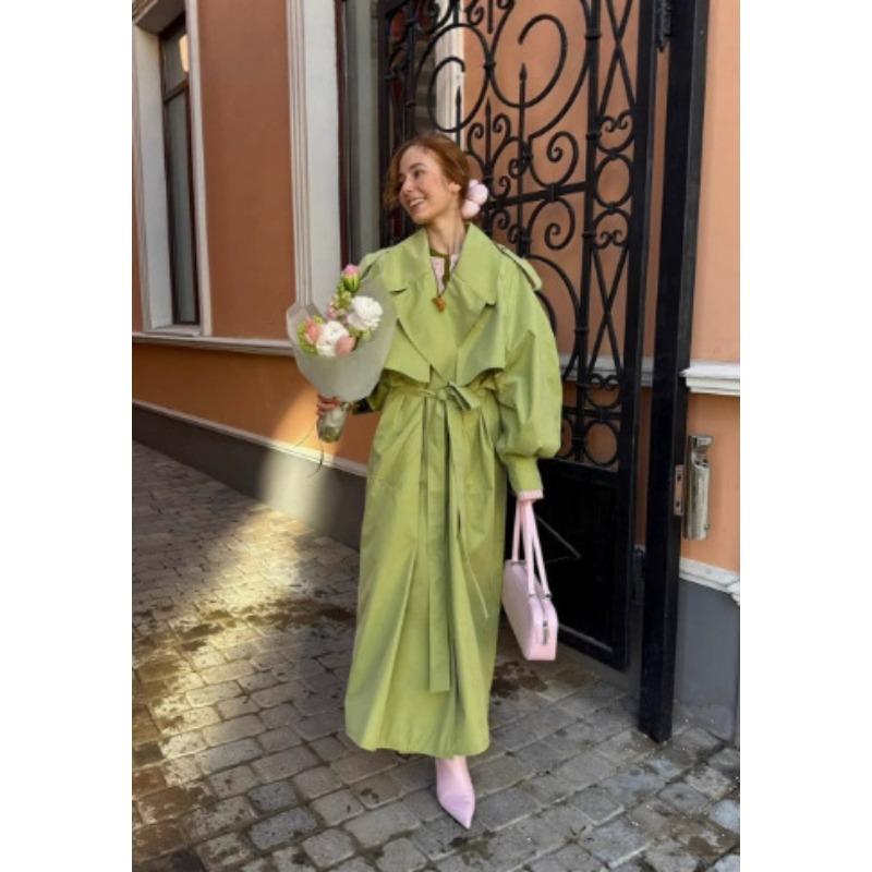 Temperament einfarbige Schalärmel langer Trenchcoat Damenstil Herbst Neu Heißer Verkauf