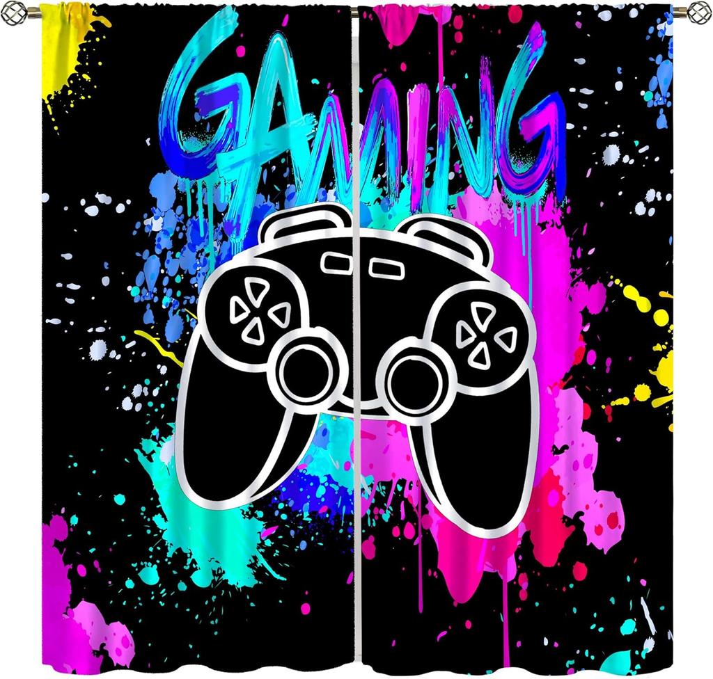 Modern Game Curtains Cartoon Abstract Colour Pigment Creative Electronic Video Gamepad Windows Treatments Insulation Curtain Thermal Polyester