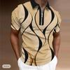 T-shirt Décontracté à Revers Mode Jeune Homme T-shirt Zippé T-shirt à Manches Courtes T-shirt Homme 3D Exquis Lignes Homme à Manches Courtes Imprimé
