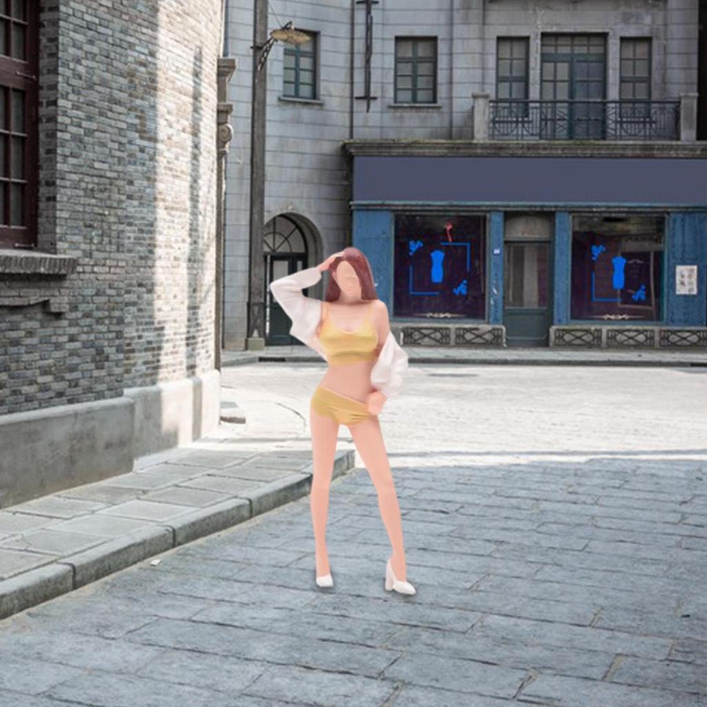1/64 Scale Posing Girl Model Mini Long Hair Figure Dioramas Resin for Miniature Scene