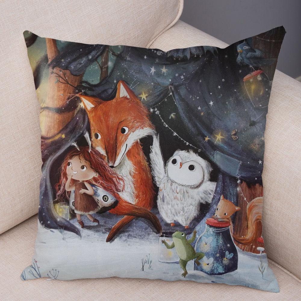 Super Soft Plush Pillow Case for Sofa Home Watercolor Cartoon Girl Cushion Cover Decor Fairy Tale World Lovely Child Pillowcase