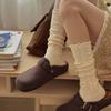 Beige Pile Socks, Spring And Autumn Cotton Socks, Ballet Style, White Fungus Trimmed Calf Socks, With Birkenstock Shoes In The Middle Tube