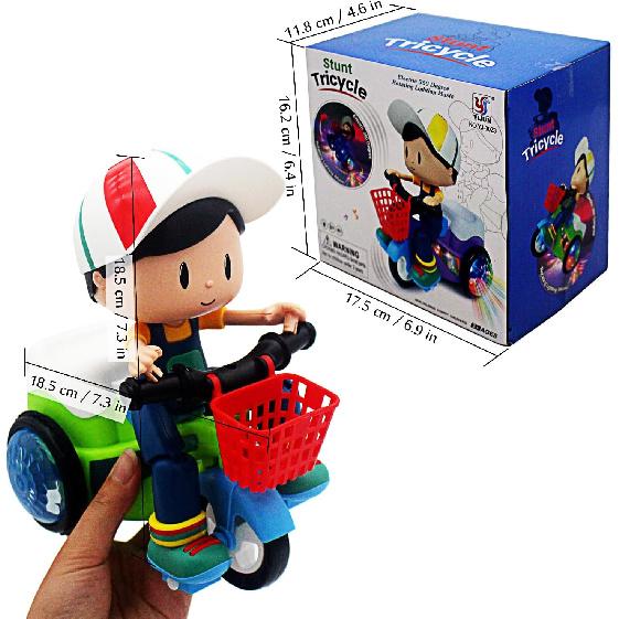 Tipmant Baby Toddler Electric Tricycle Toy Cartoon Motorcycle Vehicle Stunt Performance, Music, Luminous Lights, Kids Birthday Gifts (Boy)