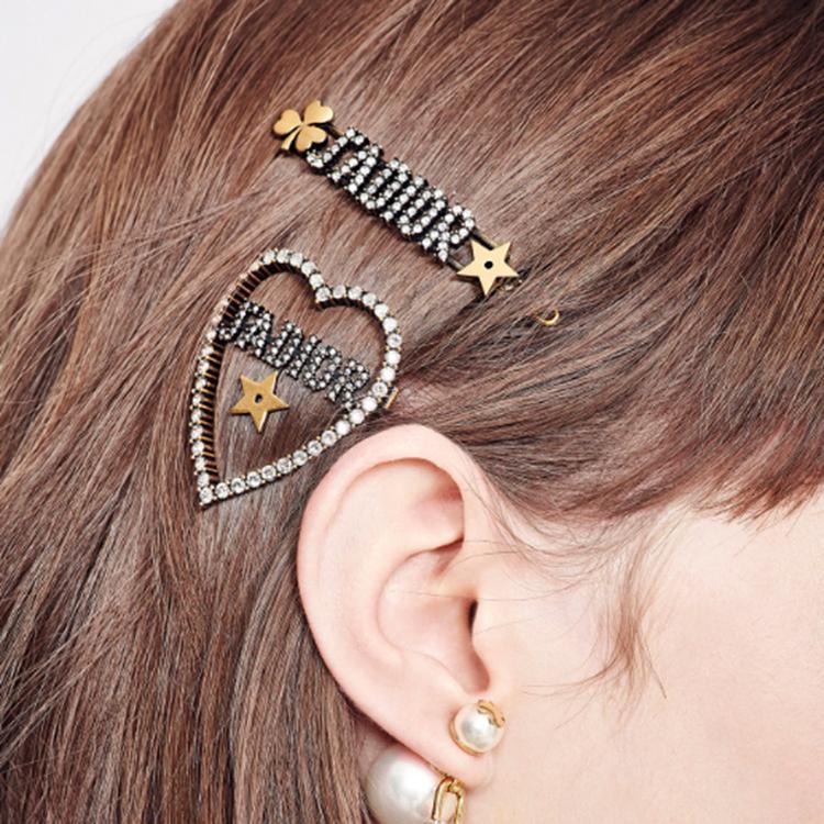 Dior JA Vintage Metal Coated And White Crystal Hair Clip Women Hair Accessories Gold V0431ADRCY-D908