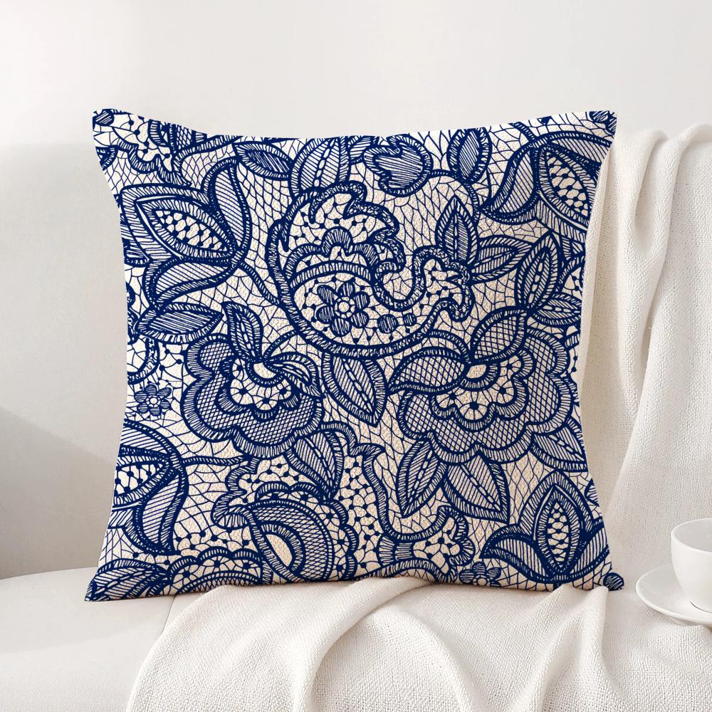 Lace Flower Cushion Cover Natural Linen Organic Fabric DoubleSided Printing Sofa Home Decor Gift Pillow Cover