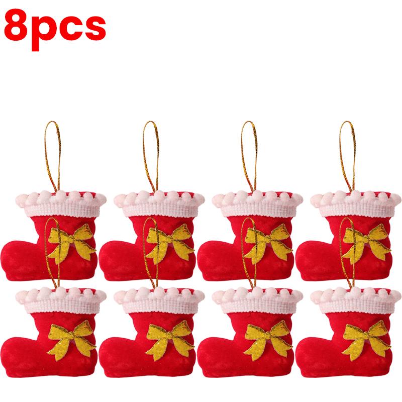 4-32pcs Creative Christmas Boot Hanging Pendant Gold Santa Claus Bow Stocking Party Xmas Tree Red Socks Drop Ornaments Supplies