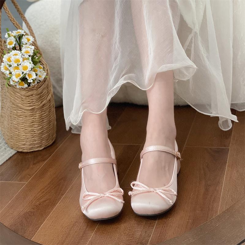Fashion New Spring Autumn Thick Heel Pink Shoes Elegant Bow Lolita Shoes College Girls High Heels Fashion Women Sandals