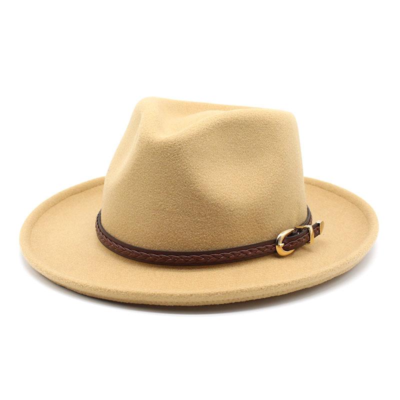 Wool Top Hat Men'S And Women'S Jazz Hat Flat-Brimmed Big Eave Hat Tweed Wool Hat