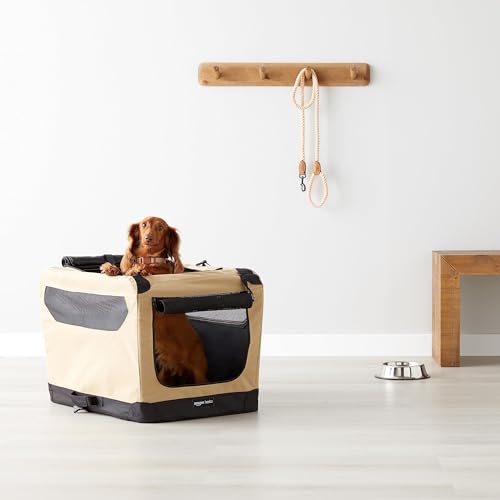 Amazon Basics Soft Pet Crate, Foldable and Portable, for Dogs and Cats, Small, 66cm X 46cm X 46cm, Tan