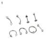 8Pcs Mixed Style Lip Tongue Eyebrow Nose Ring Barbell Body Piercing Jewelry