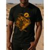 European Sizes Men's Outdoor Kayaking T-Shirt - Pure Cotton Short Sleeve Shirt with Kayak & Paddle Print, Round Neck Casual Beach Wear