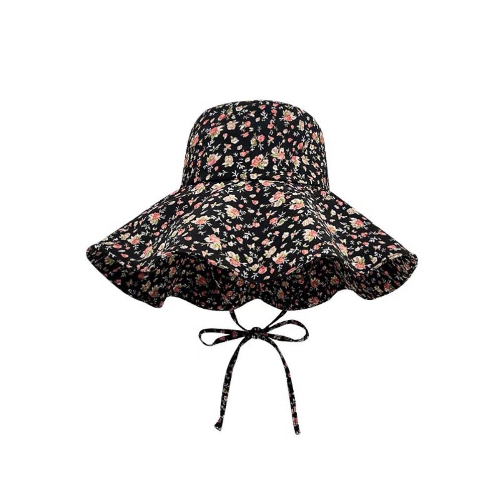 Fashion Floral Fisherman Hat Adjustable Large Brim Sunscreen Hat Foldable Sweet Sun Cap Beach