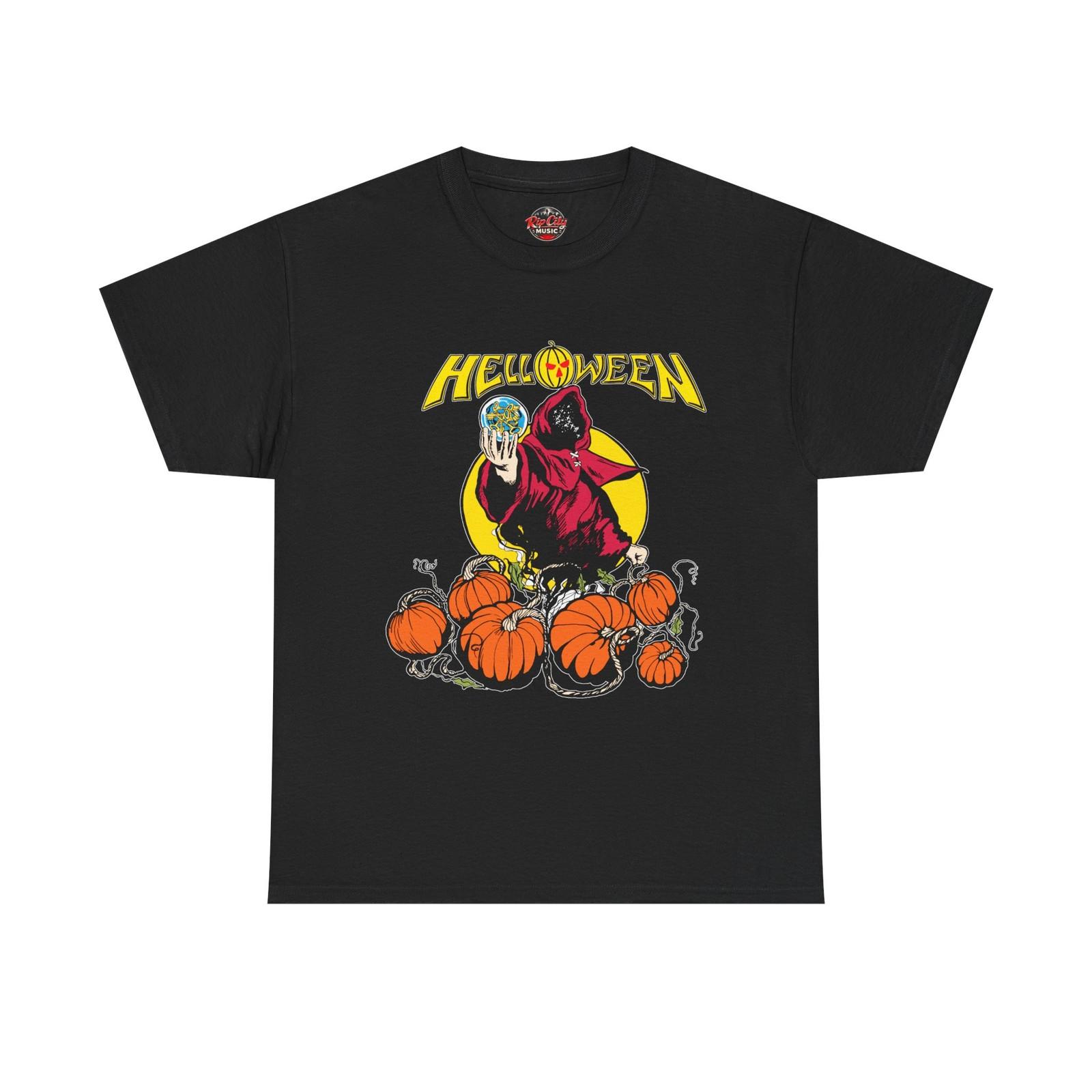 Helloween The Keeper Hooded Figure Holding Orb Pumpkins Rock Band Unisex T-Shirt XXXL