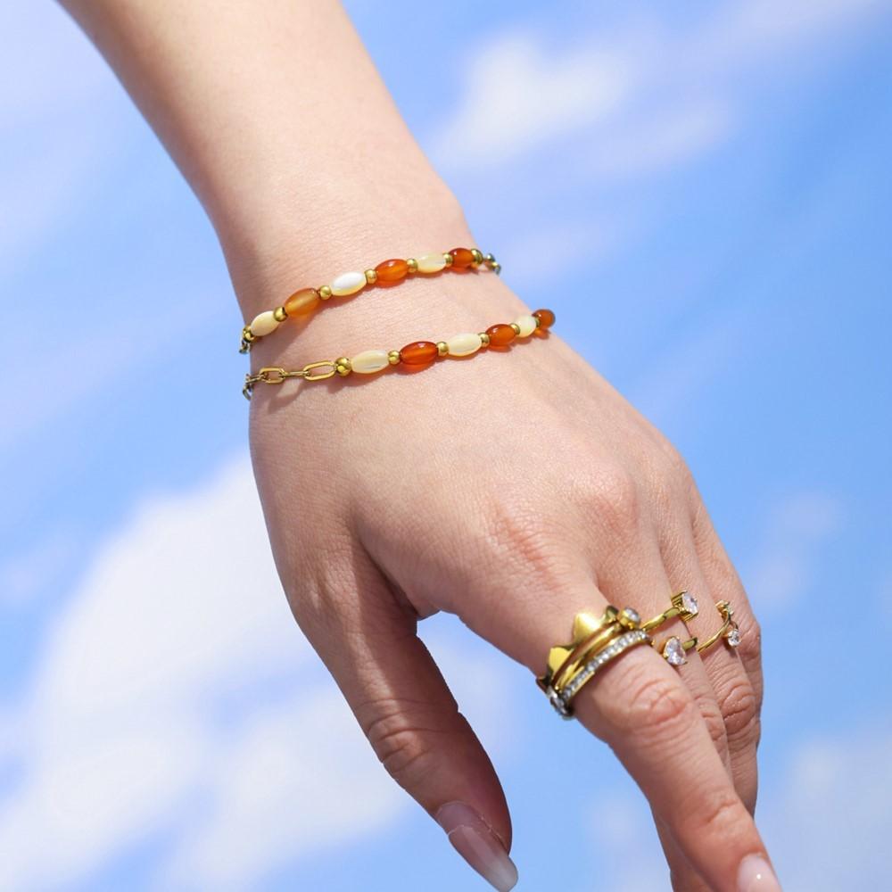 Chain Necklace Bracelet In Stainless Steel 18k Gold Plated With Agate And Shell Beads Necklaces Bracelets For Women