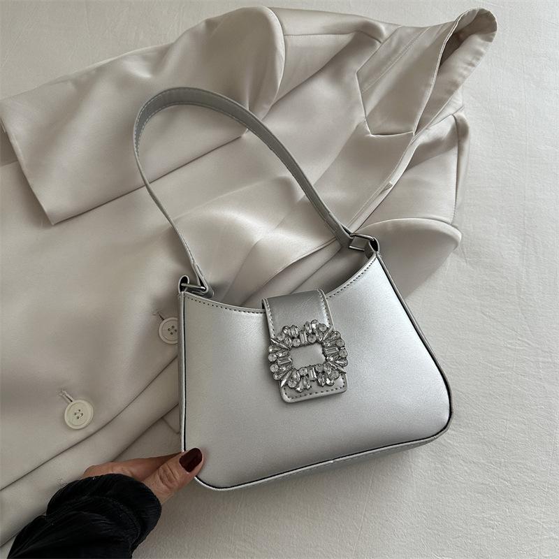 

Нішева модна жіноча сумка нова Інтернет знаменитість маленька сумка ретро іноземний стиль універсальна сумка під пахвами через плече срібний