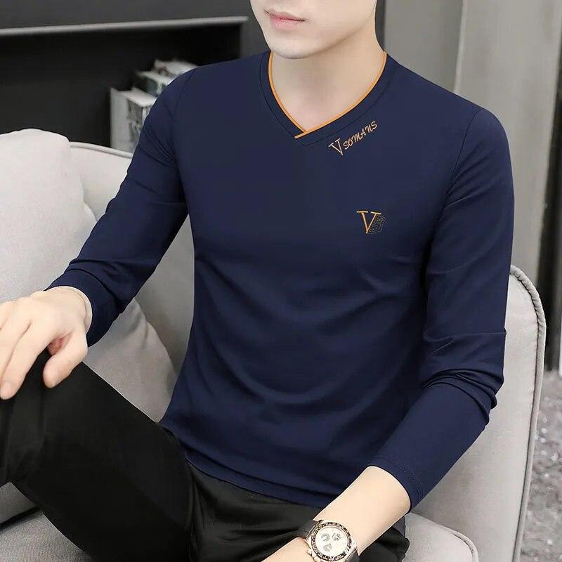 

Корейская модная элегантная осенняя футболка мужская свободная повседневная спортивная шикарная однотонная футболка Y2K хипстерская уличная повседневная верхняя мужская одежда XL