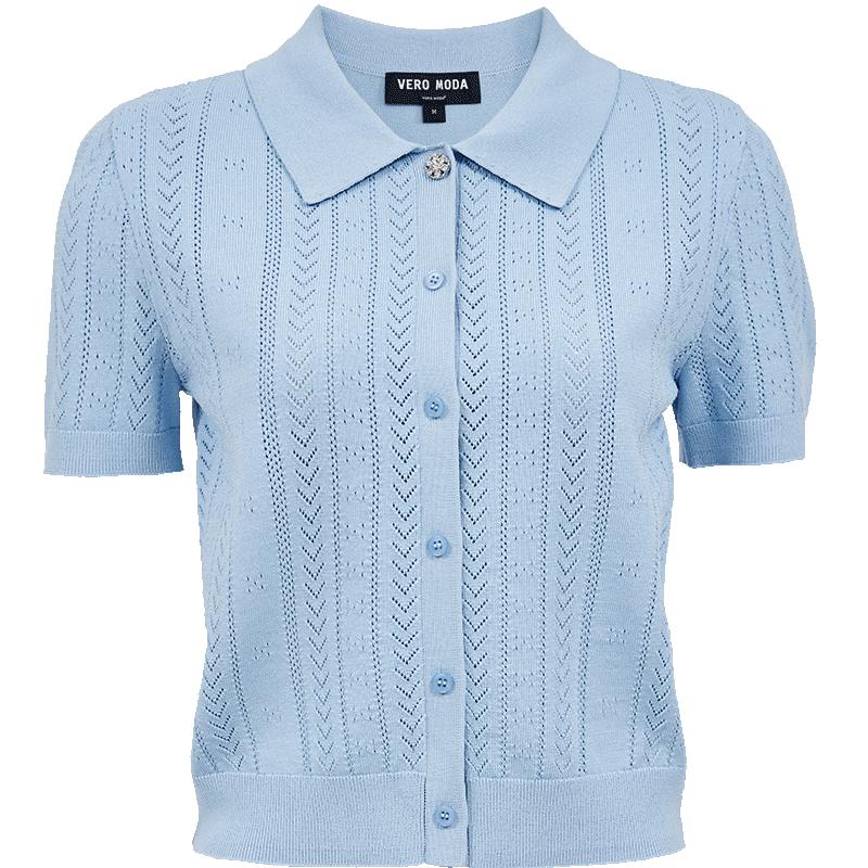 VEROMODA Women's Lapel Crochet Knit Short Sleeve Top