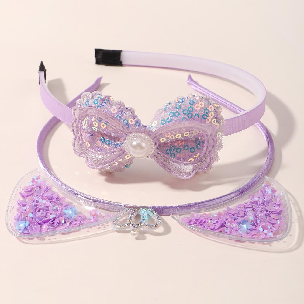 2 buc/lot Bandă de Păr pentru Fete Cerc de Păr Minunat Petrecere Paiete Fundă Bentiță Transparentă Coroană Urechi Bandă de Păr Nisip Mișcător pentru Copii