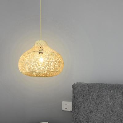 Farmhouse Rattan Pendant Lamp Shade Handmade with Adjustable Cord for Living Room Hotel Restaurant