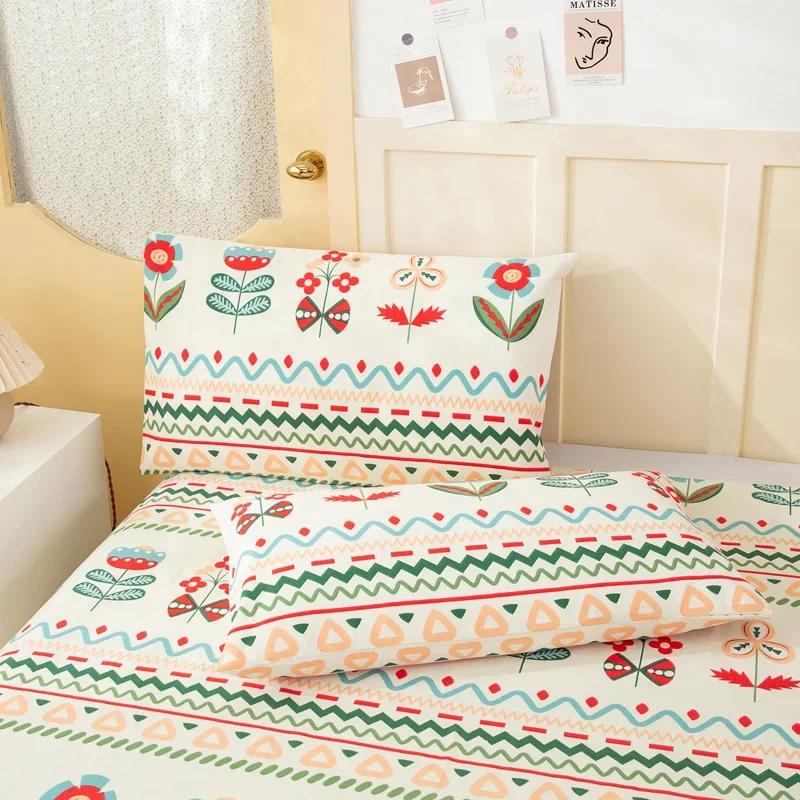 Creative Ethnic Flower Bed Sheet Set 3Pcs Cotton Thickened Bed Sheets Pillowcases Luxury Nordic Queen King Size Bedding Set