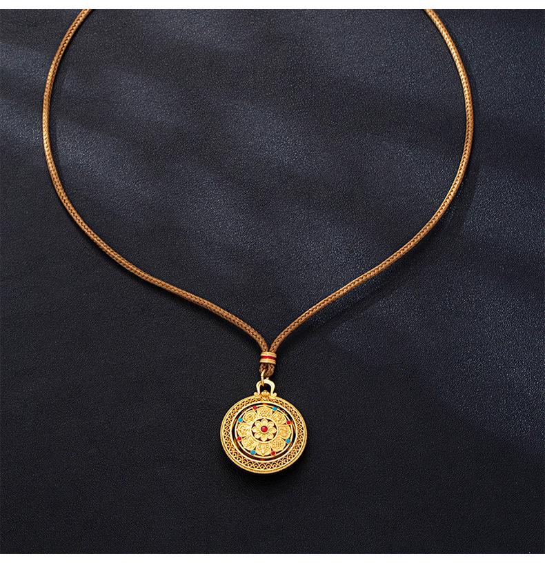 Vietnamese Sand Gold Rotatable Compass Pendant Necklace - Women's Versatile, Long-lasting Color Retention Jewelry with Eight Treasures Design