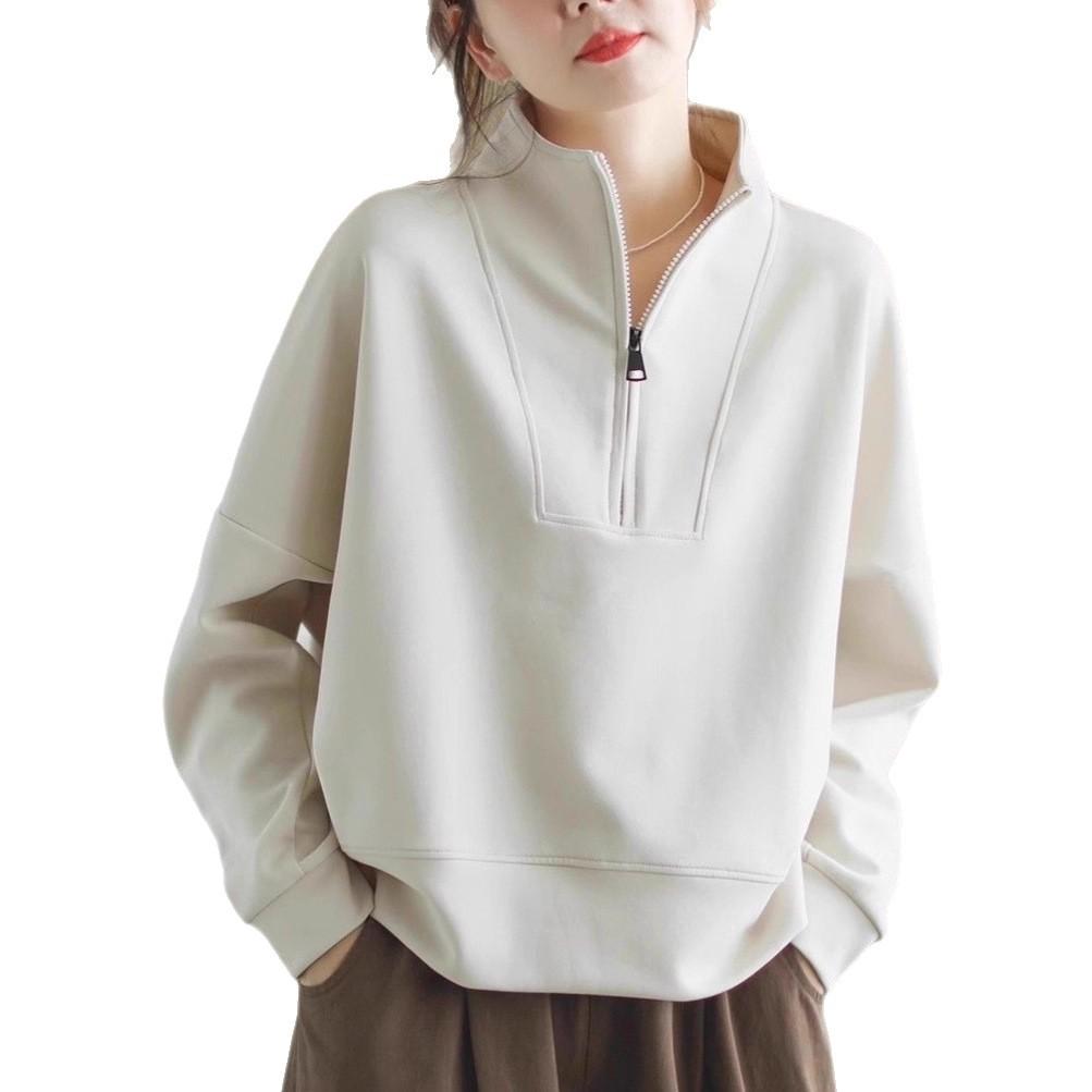 Dámská mikina se stojáčkem na poloviční zip, volného střihu, s dlouhým rukávem, pulovr, ležérní top, nadměrná velikost