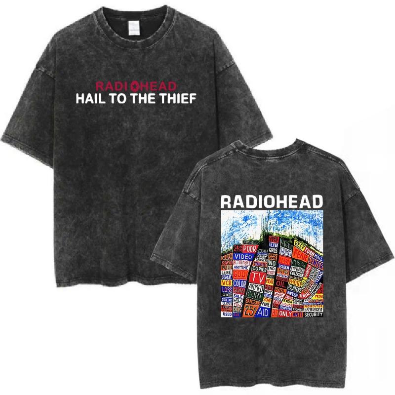 T-shirt rétro délavé Radiohead Band OK Computer pour femme et T-shirt Hip Hop Mode 100% Coton T-shirt décontracté