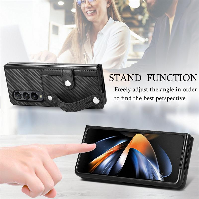 For Samsung Galaxy Z Fold 4 Z Fold 5 Z Fold 2 5G Shockproof Case Leather Card Wristband Protect Back Cover For Samsung Z Flip 5 4 3