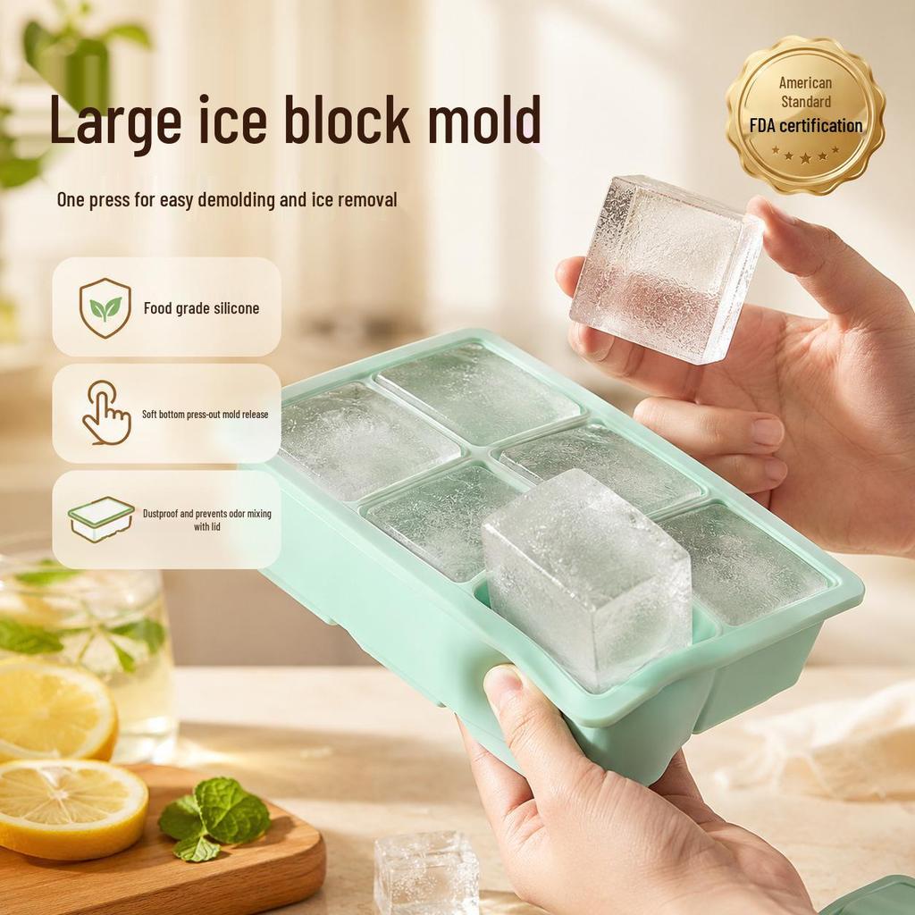 Große quadratische Eiswürfelform mit Deckel - Lebensmittelechtes Silikon für den Heimgebrauch