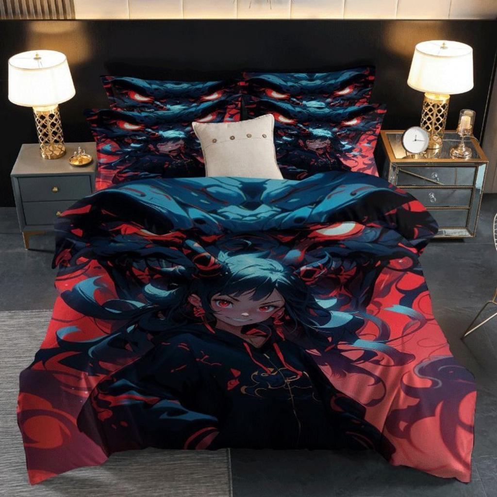 2/3pcs Dark Anime Girl Print Quilt Cover Set, Quilt Cover Set Contains Quilt Cover and Pillowcase - Perfect for Bedroom, Bedding
