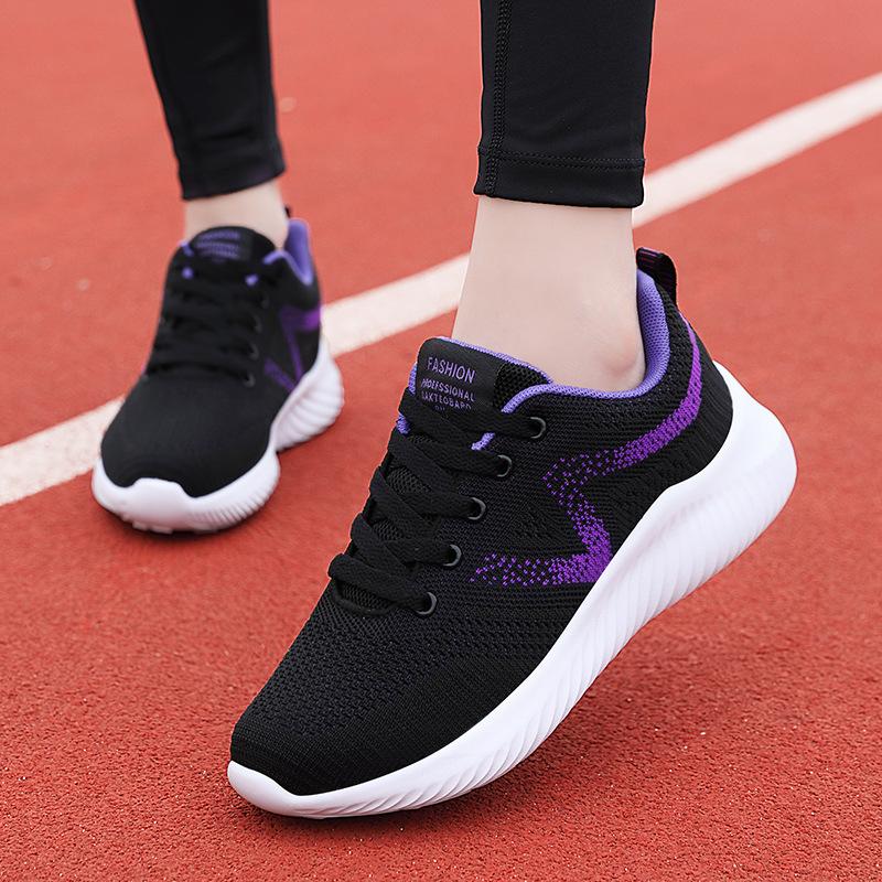 Spring and Autumn Women's Shoes Mesh Breathable Sneakers Women's Walking Casual Travel Shoes Lightweight Flying Weaving Student Running Shoes