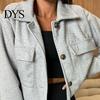 Big Pocket Jacket Fall Winter Women Turn-down Collar English Style Chest Pockets Windproof Lightweight Outwear Single-breasted Solid Color Button