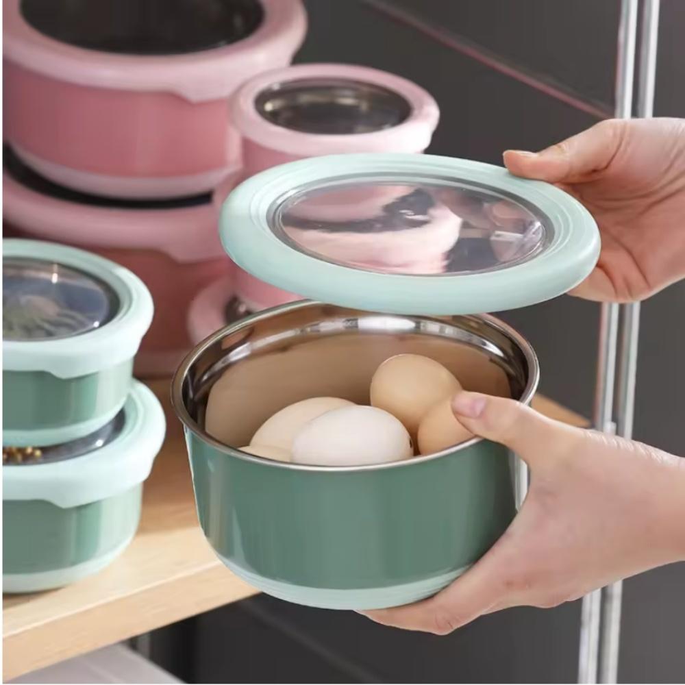 Kulatý nerezový vzduchotěsný obědový box s víkem Kuchyňská bento nádoba na uskladnění potravin Lednička Krabička pro uchování čerstvosti