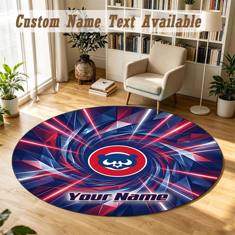 Round Rug Custom NameChicago Cubs Pattern Non Slip Carpet Home Floor Decor