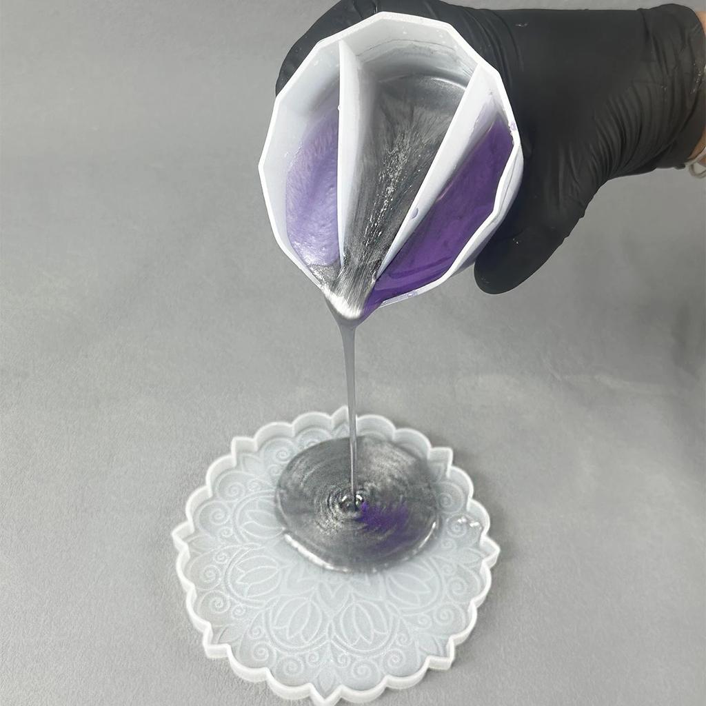Split Cup Paint Pouring,Reusable Fluid Art Split Cup Silicone Split Pouring Cup with Dividers for Pigment Color Mixing Toning