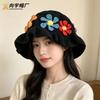 Autumn and Winter New Hand-crocheted Flower Wool Hat Female, Retro Three-dimensional Flower Ruffle Edge Bucket Hat