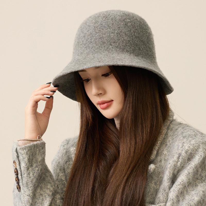 Chapeau de pêcheur en laine pour femme, chapeau seau de couleur unie, chapeau de bassin chaud d'extérieur